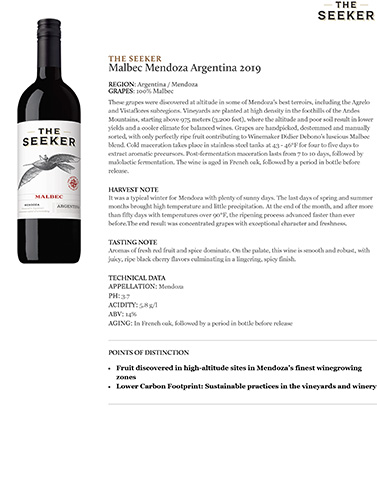 Malbec (Argentina) 2019 Fact Sheet