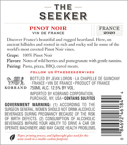 Pinot Noir (France) 2020 Back Label