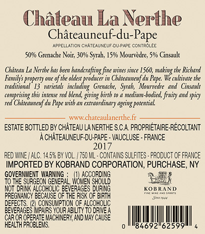 Châteauneuf-du-Pape Rouge 2017 Back Label