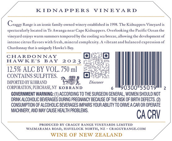 Kidnappers Vineyard Chardonnay 2023 Back Label