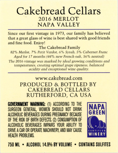 Napa Valley Merlot 2016 Back Labels