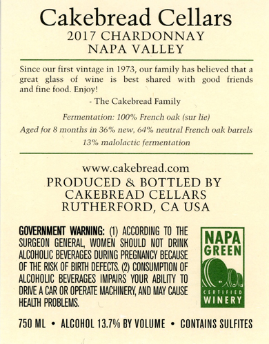 Napa Valley Chardonnay 2017 Back Labels