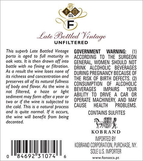 Late Bottled Vintage Porto 2014 Back Label