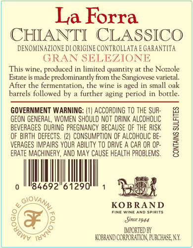 La Forra, Chianti Classico Gran Selezione DOCG back label