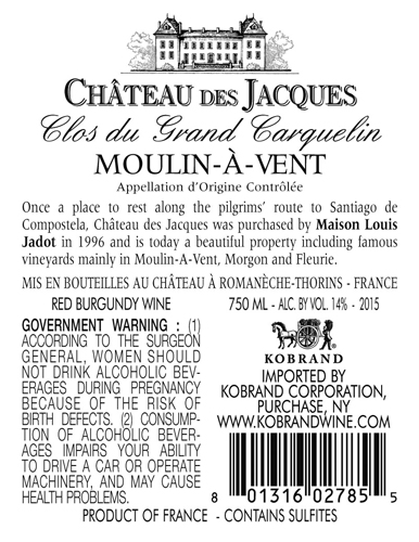 Moulin-à-Vent Clos du Grand Carquelin Back Label