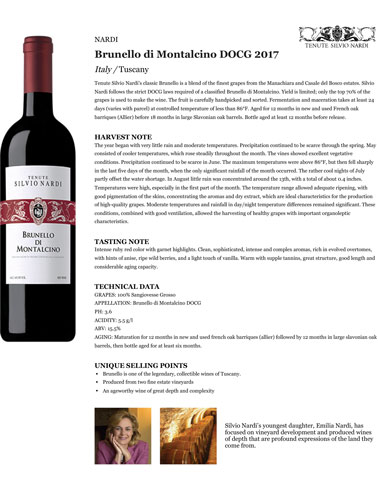 Brunello di Montalcino DOCG 2017 Fact Sheet