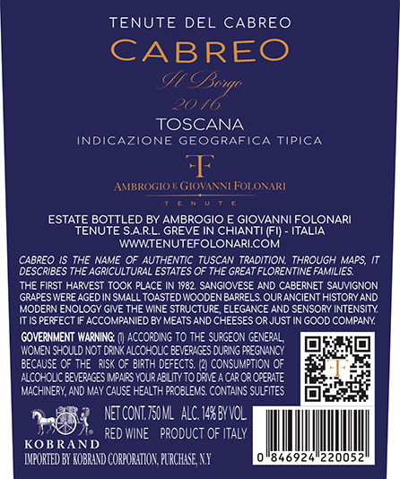Il Borgo Toscana 2016 back label