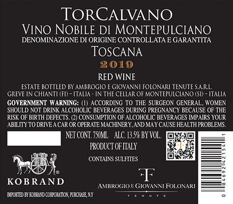 Vino Nobile di Montepulciano 2019 Back Label