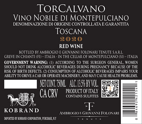 Vino Nobile di Montepulciano 2020 Back Label