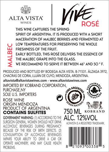 Vive Malbec Rosé Back Label