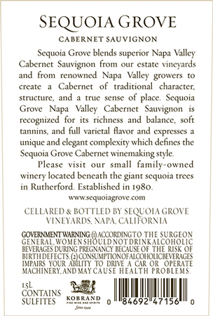 Napa Valley Cabernet Sauvignon Back Label (1.5L)