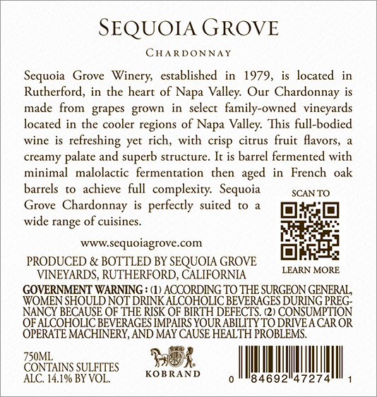 Napa Valley Chardonnay Back Label