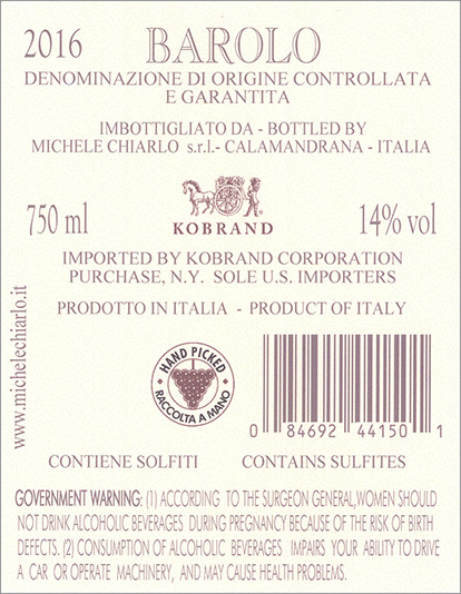 Cerequio Barolo DOCG 2016 Back Label