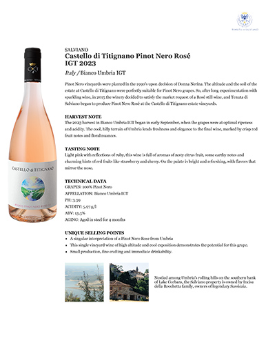 Castello di Titignano Pinot Nero Rosé IGT 2023 Fact Sheet