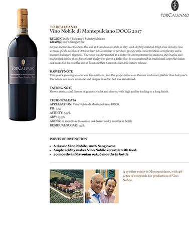 Vino Nobile di Montepulciano DOCG 2017 Fact Sheet