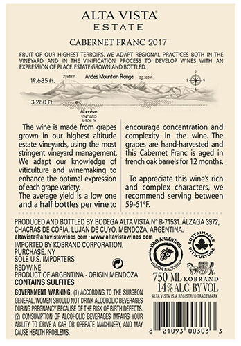 Estate Cabernet Franc 2017 Back Label