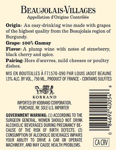 Beaujolais-Villages Back Label (750ml)