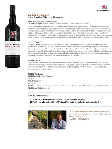 Late Bottled Vintage Porto 2015 Fact Sheet