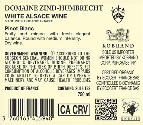Pinot Blanc 2023 Back Label
