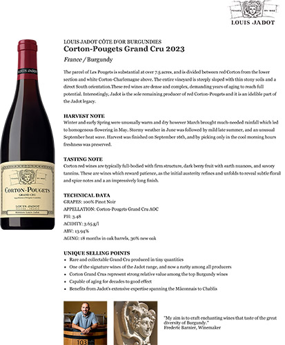 Corton-Pougets Grand Cru 2023 Fact Sheet