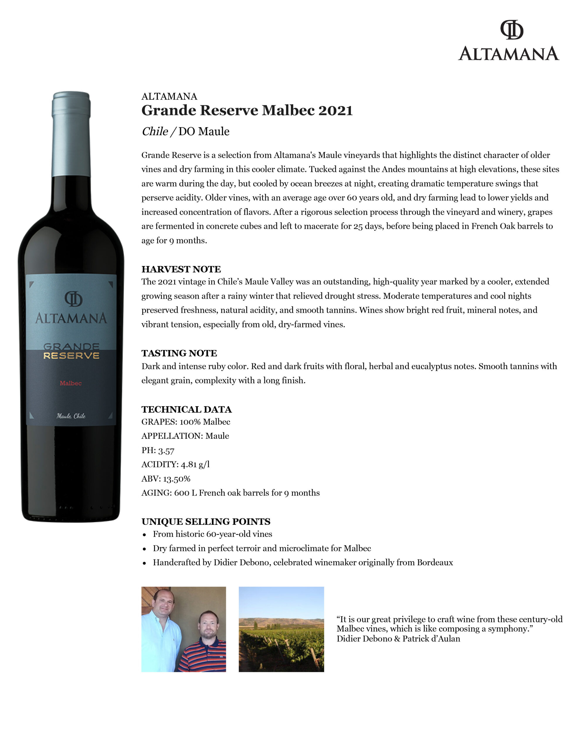 Grande Reserve Malbec 2021 Fact Sheet