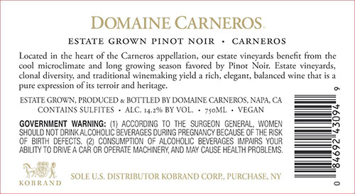 Estate Pinot Noir Back Label