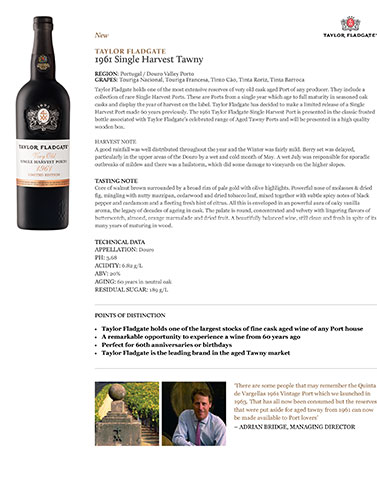 1961 Single Harvest Tawny Fact Sheet