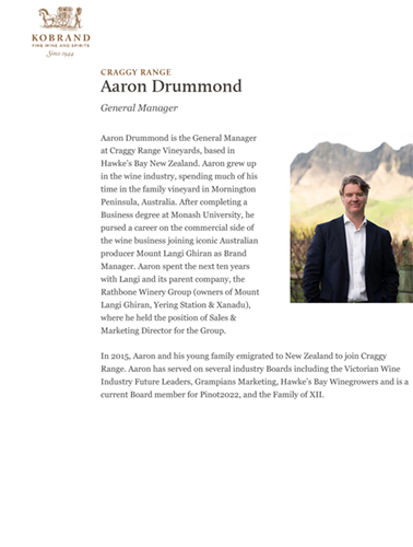 Aaron Drummond, Craggy Range General Manager