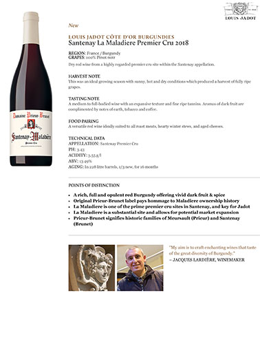 Santenay La Maladière Premier Cru 2018 Fact Sheet