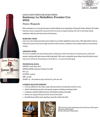 Santenay La Maladière Premier Cru 2023 Fact Sheet