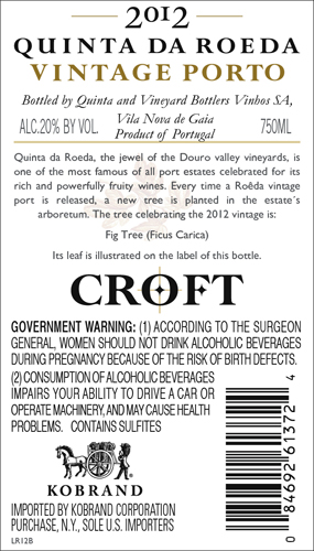 Quinta da Roêda Vintage Porto 2012 Back Label