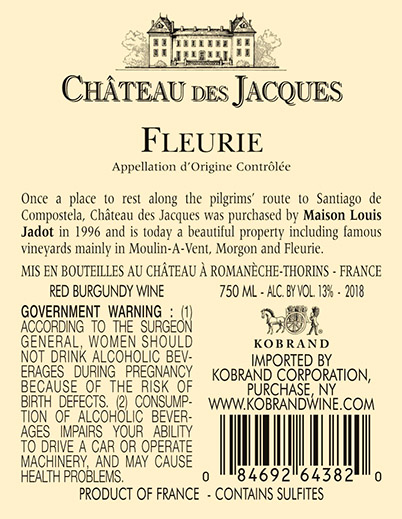 Fleurie 2018 Back Label