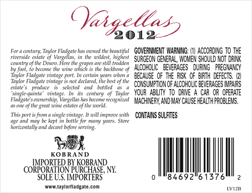 Quinta de Vargellas Vintage Porto 2012 Back Label