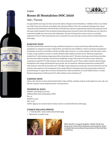 Rosso di Montalcino DOC 2020 Fact Sheet