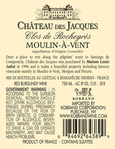 Moulin-à-Vent Clos de Rochegrès 2018 Back Label
