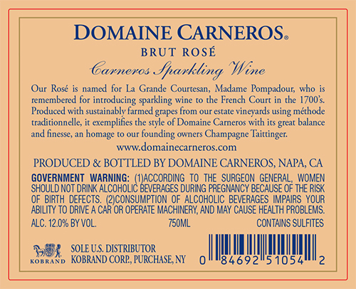 Brut Rosé Cuvée de la Pompadour Back Label