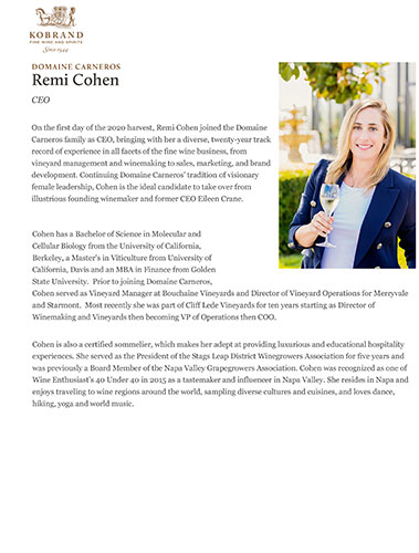 Remi Cohen, Domaine Carneros CEO Biography