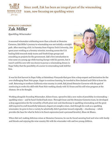 Zak Miller Domaine Carneros, Sparkling Winemaker