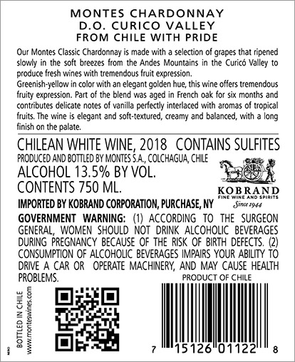 Classic Chardonnay 2018 Back Label