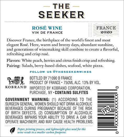 Rosé (France) 2020 Back Label