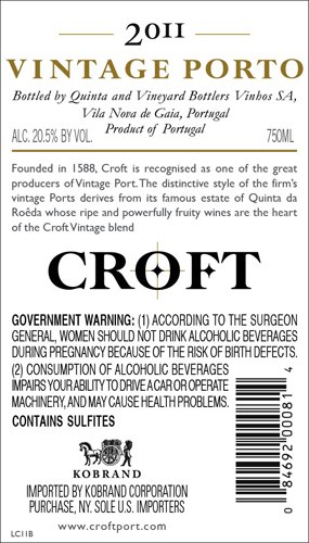 Classic Vintage Porto 2011 Back Label