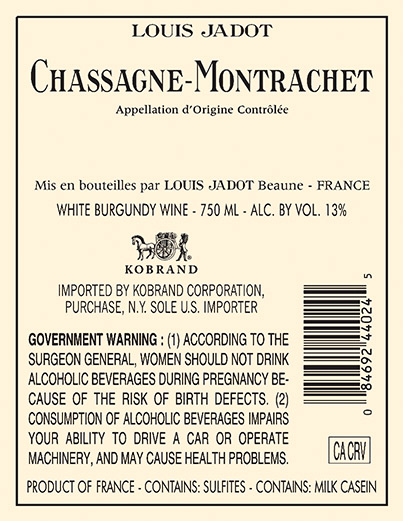 Core: Chassagne-Montrachet Back Label