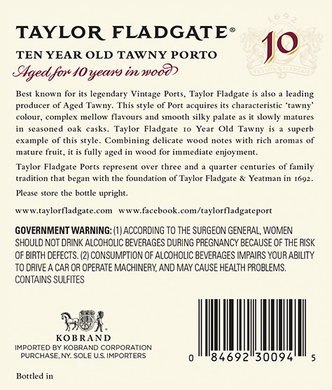 10 Year Old Tawny Porto Back Label