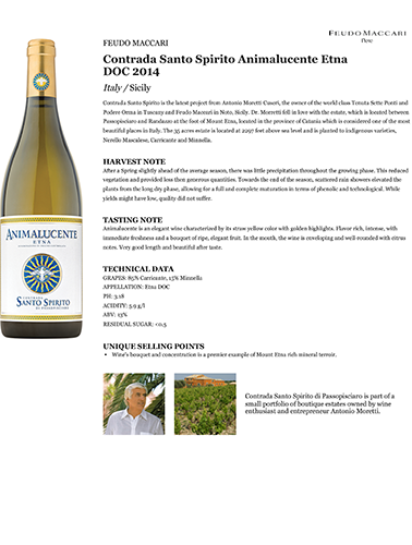 Contrada Santo Spirito Animalucente Etna DOC 2014 Fact Sheet