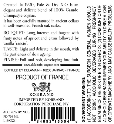 Pale & Dry X.O Back Label