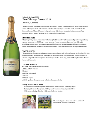 Brut Vintage Cuvée 2021 Fact Sheet