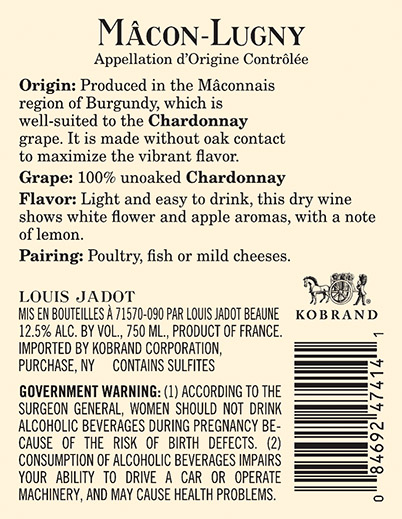 Mâcon-Lugny Back Label