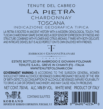 La Pietra Chardonnay di Toscana 2017 back label