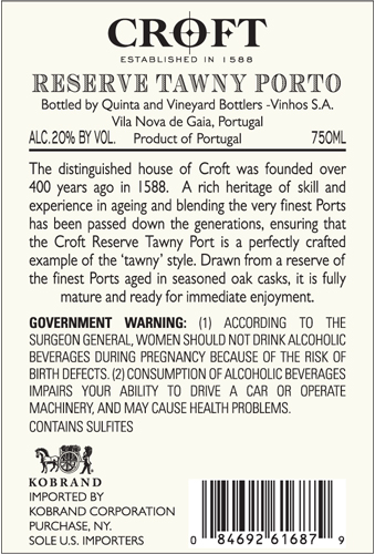 Reserve Tawny Back Label