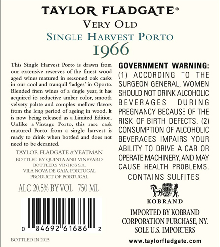 1966 Single Harvest Tawny Back Label